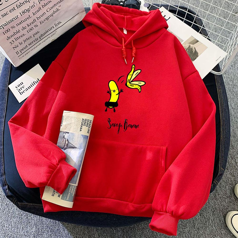 Naked Banana Fun Print Anime Hoodies Round Neck Long Sleeve Women Trendy High Street Original Design Sense Couples Sweatshirts