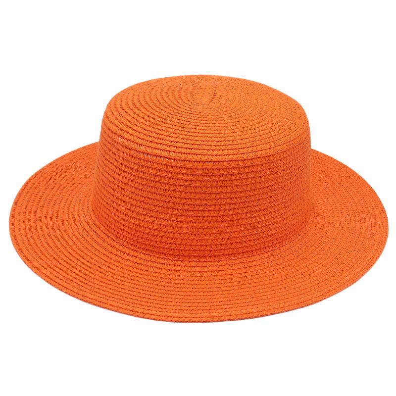 Color Dome Flat Top Brim Monochrome Straw Hat Popular Bare French Beach Hat Sunshade Breathable Hat