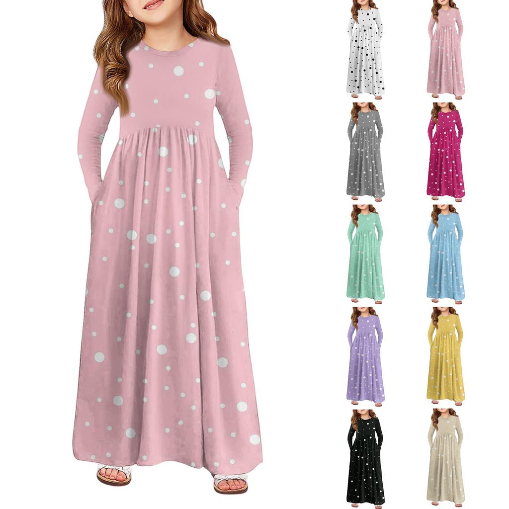 Girls' Maxi Dress - Long Sleeve Pocket Dress