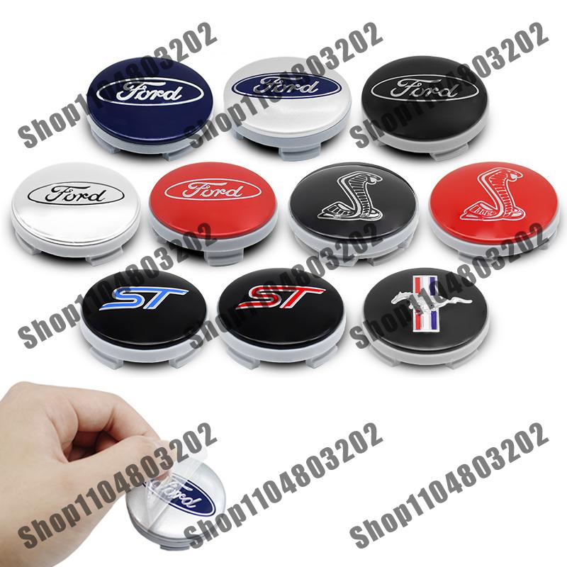 AJI1 4Pc 54MM Wheel Centre Caps Set Hub Centre Rim Cover Badge Blue Center Wheel Cap Kit Fit For Ford ST Most Models Auto Accessories