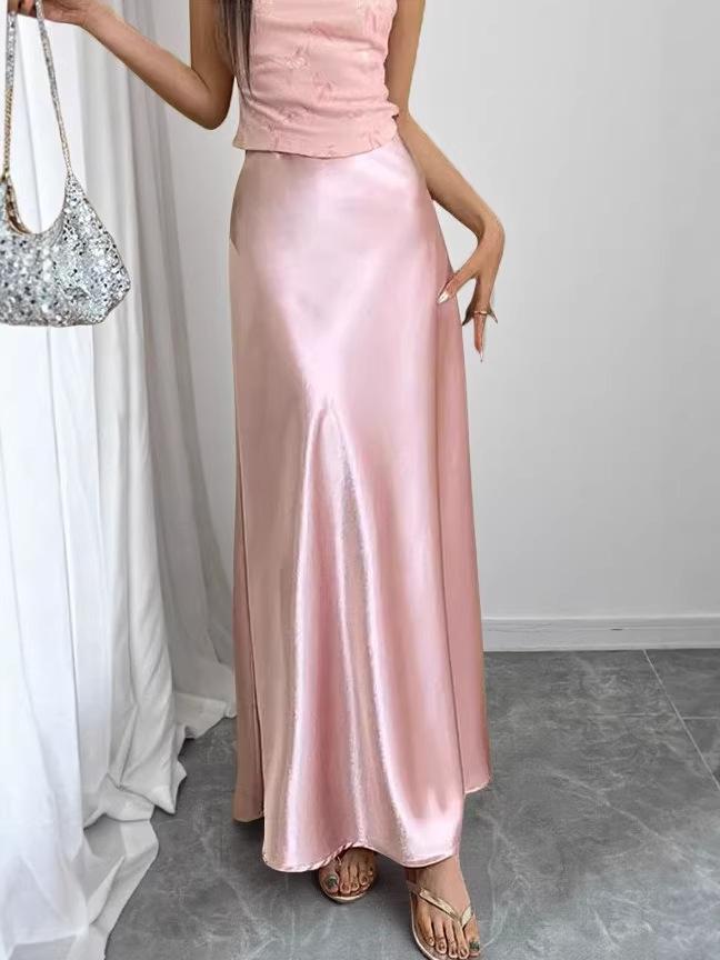 Women's Satin Acetate Light Luxury Elegant Skirt for Spring, Summer, and Autumn