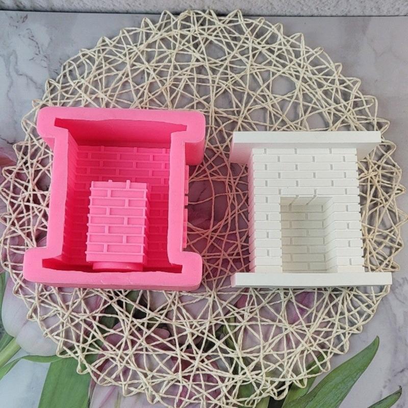European Fireplaces Candle Holder Silicone Mold Cement Handmade Concrete Resin Candlestick Mould DIYs Crafts Table Home
