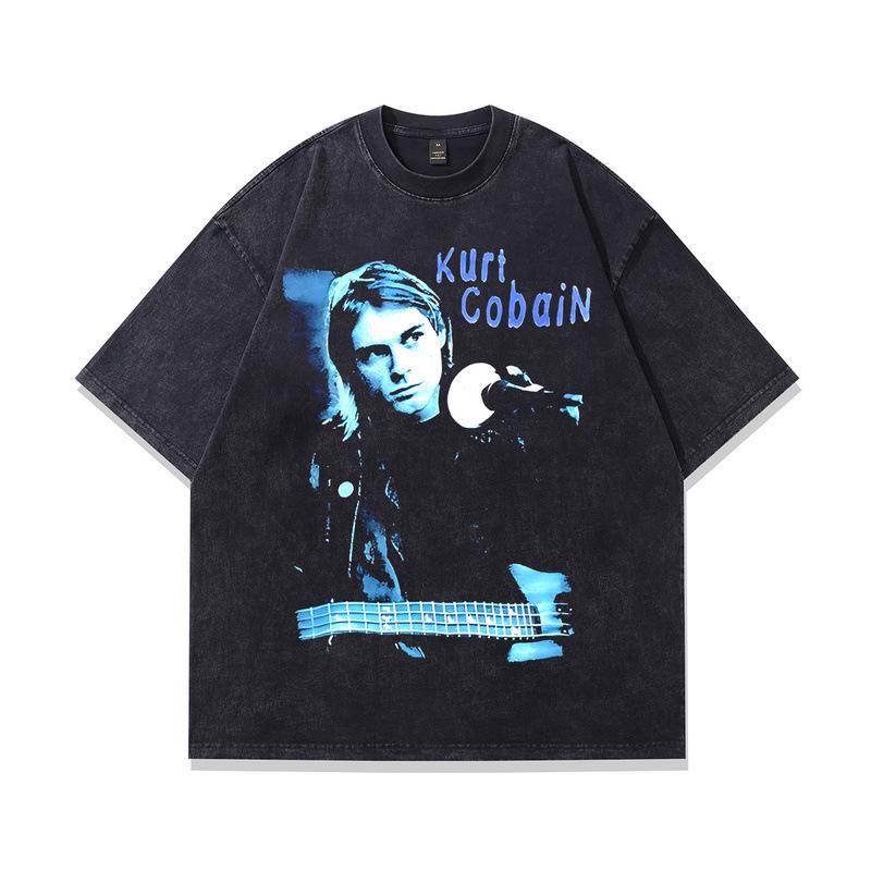 American Retro Washed Old High Street Heavy Vintage Short Sleeve Loose Trendy Band Rock T-Shirt Men