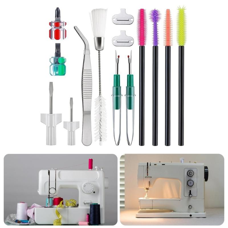 14Pieces Multifunction Sewing Machine Accessories Set Includes Tweezer Double Headed Brush Screwdrivers Seam Unpicker