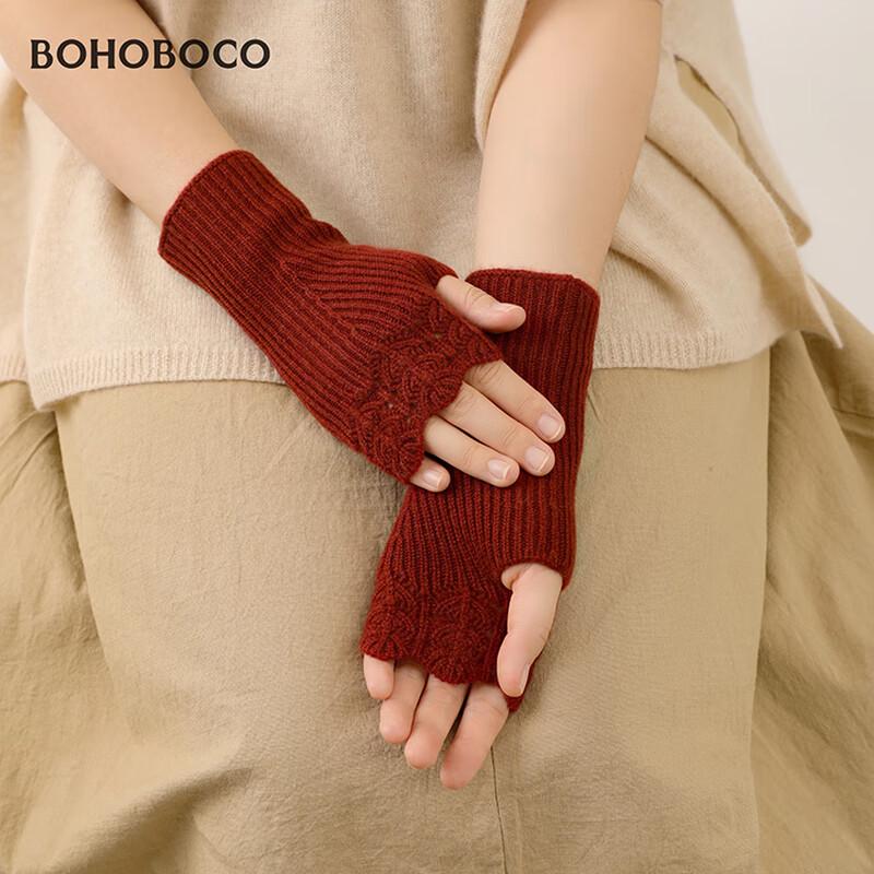 BOHOBOCO Women's 100% Cashmere Fingerless Gloves