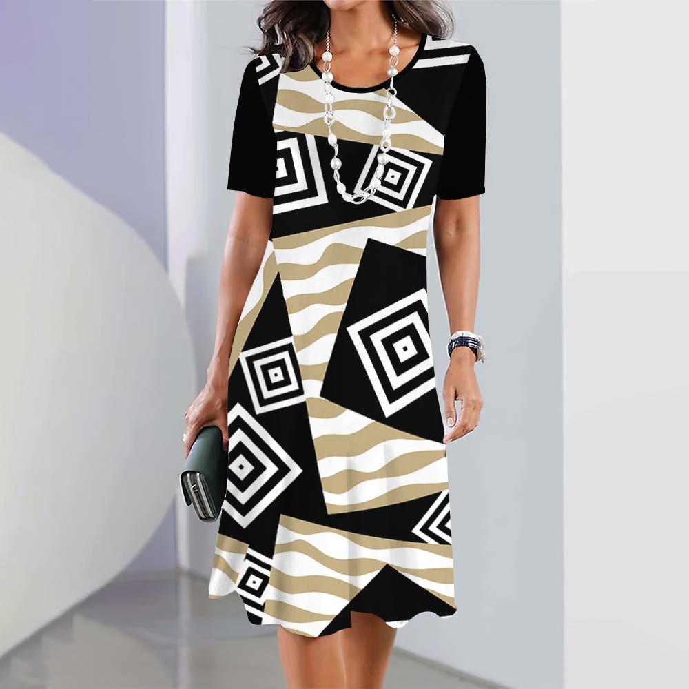 Spring and Summer New Dresses Outdoor Fashion Short Sleeve Irregular Pattern Print Hawaii Vacation Style Dresses