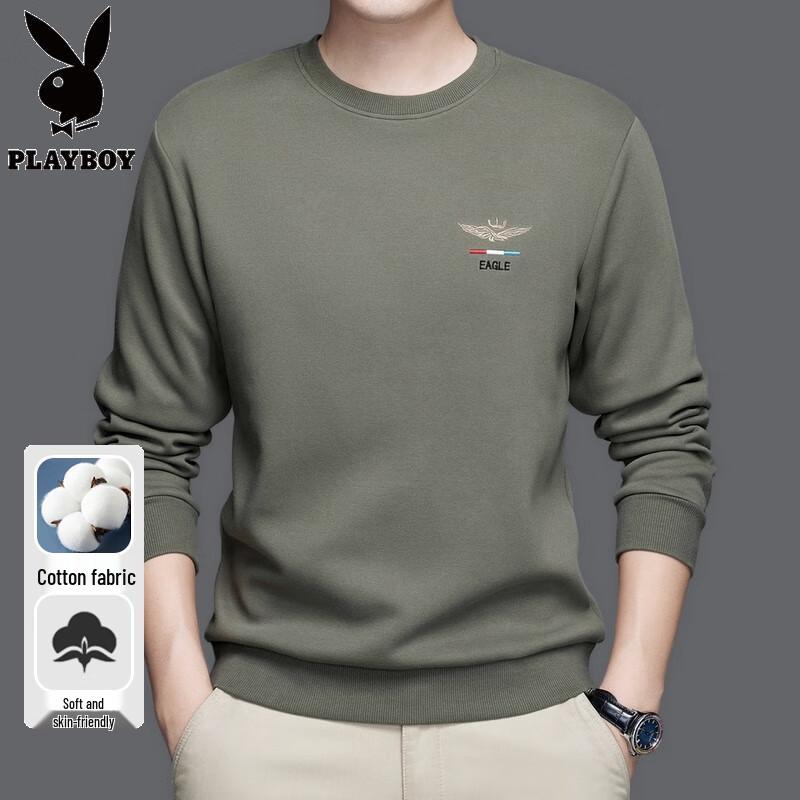 Playboy Men's Heavyweight Silk Blend Long Sleeve Crewneck Tee
