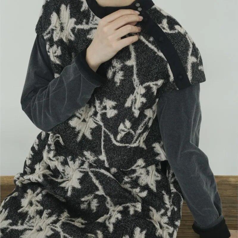 Johnature Women Vintage Jacquard Floral Dresses O-Neck Sleeveless Cotton Knitted Soft Robes Spring Chinese Style Dress