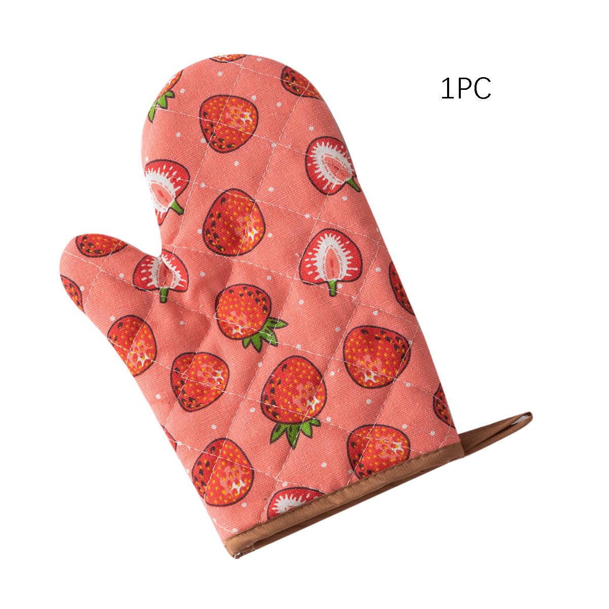 Household kitchen thickened oven gloves quilted plaid thermal insulation gloves high temperature baking cotton and linen microwave oven gloves