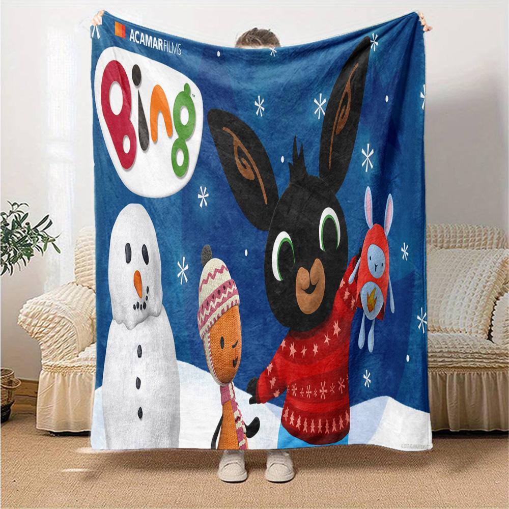 Rainbow Bing Friends Singing Flannel Blanket, Soft Polyester, Modern Design, All-Season for Camping, Travel, Gifts for holidays or birthdays