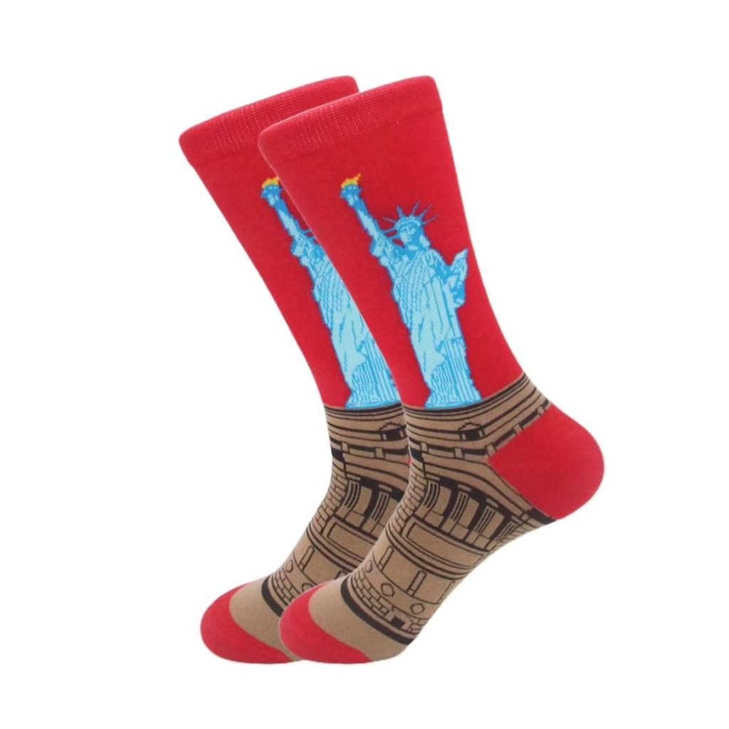 1 pair of European and American trendy socks with personalized street fashion oil painting series socks