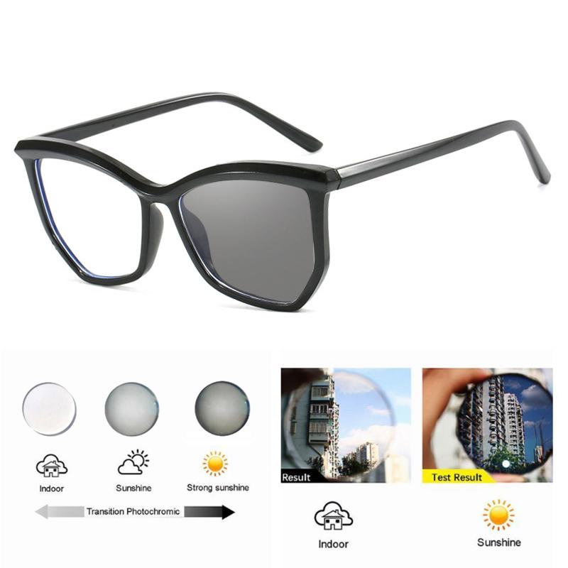 

Персонализированные фотохромные очки для близорукости «кошачий глаз» для женщин, солнцезащитные очки с полной оправой, меняющие цвет, ретро-очки для близорукости Myopia-1.00 чёрный
