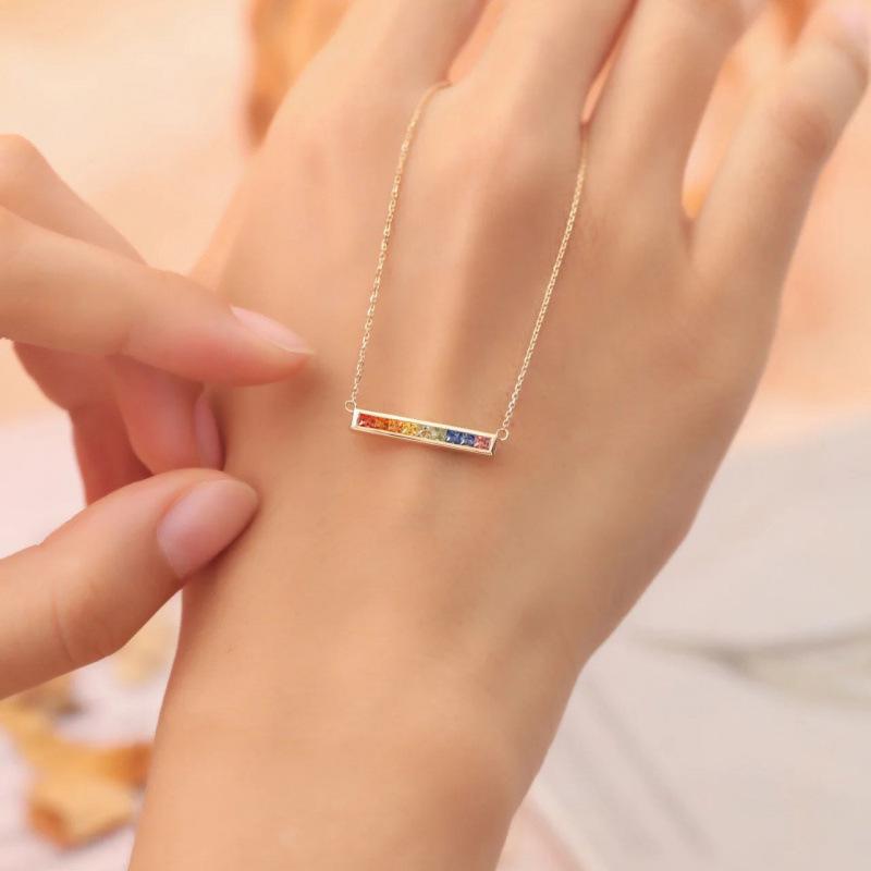 Rainbow Rock Candy Necklace: Women's Simple Korean Japanese Style Clavicle Chain with Niche Design and Versatile High-End Appeal