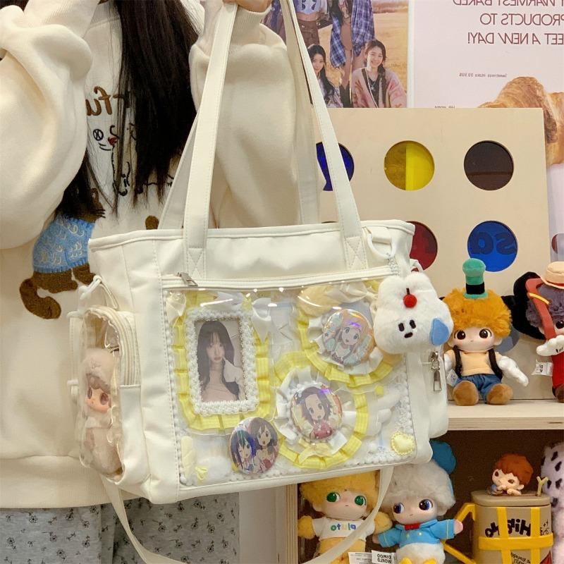High-value messenger bag, dirt-resistant nylon cloth, transparent compartment, millet bag, shoulder bag, college style, small and fresh tote bag.
