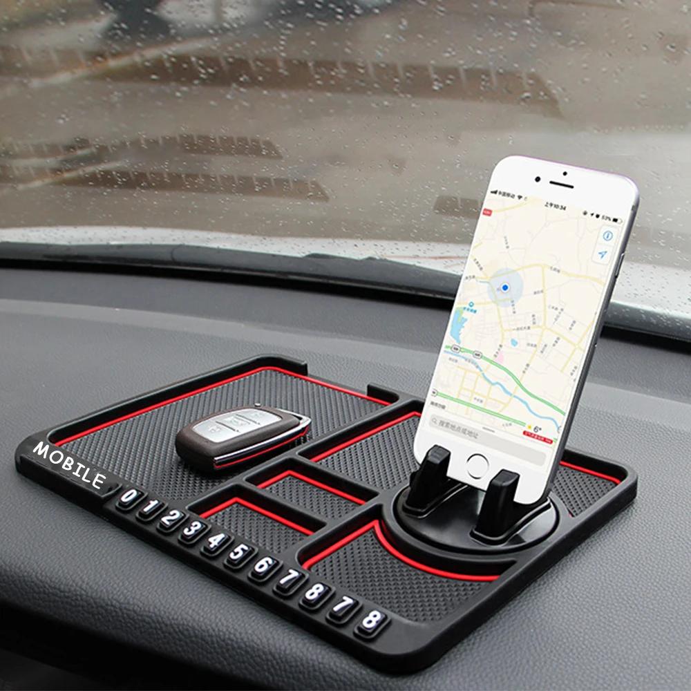 Car cell phone holder multifunctional car anti-slip mat interior supplies pad temporary parking number plate