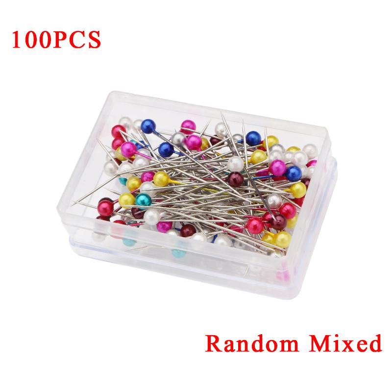 100PCS Pin Colorful 3.2cm Boxed Round Pearl Head Needles Positioning Stitch Pins DIY Dressmaking Accessories Household Tools ZYF