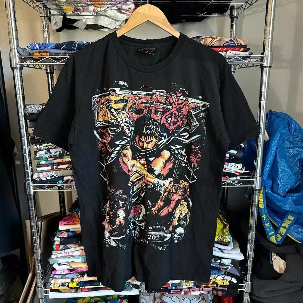Summer Berserk Anime Retro Style Black Short Sleeve Unisex T Shirt Reprint S-4XL European American Y2k Cotton Alphabet Pattern