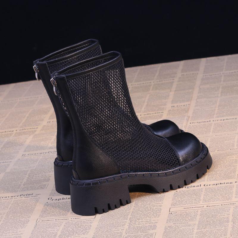 Short boots women's spring thick heel mesh breathable Martin boots hollow thick bottom gauze mesh cool boots