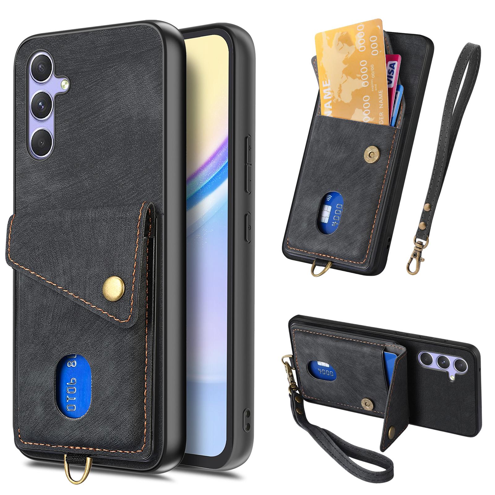 

For Samsung Galaxy A17 5G Case with Card Holder Kickstand Leather Phone Back Cover Black