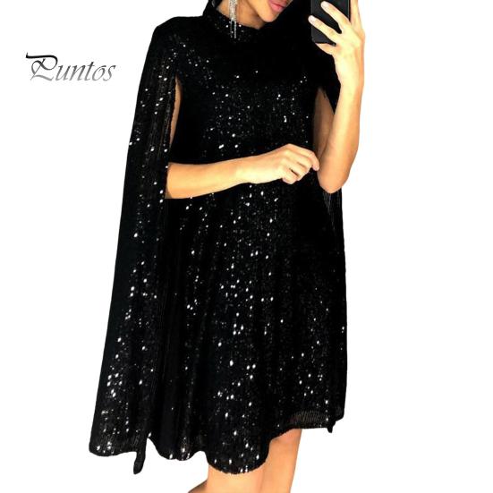 

Женское платье с пайетками, воротник-стойка, без рукавов, разрез, мерцающее коктейльное платье, женское вечернее мини-платье, вечернее платье для знаменитостей 2XL чёрный