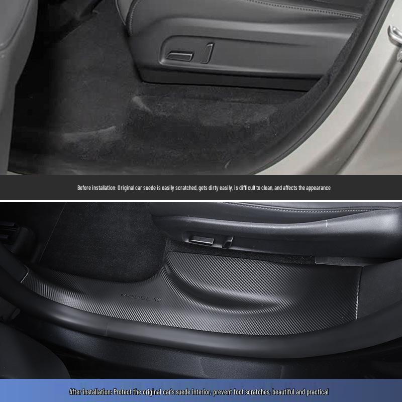 Tesla Model YL Accessories: Updated 6-Seater Door Sill Strips, Center Console Anti-Kick Panels, and Front/Rear Seat Protectors.
