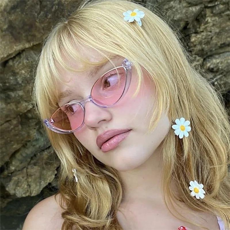 Vintage Small Cat Eye Sunglasses For Women Trendy Half-Frame Sun Glasses Retro Fashion  Style Shades Eyewear