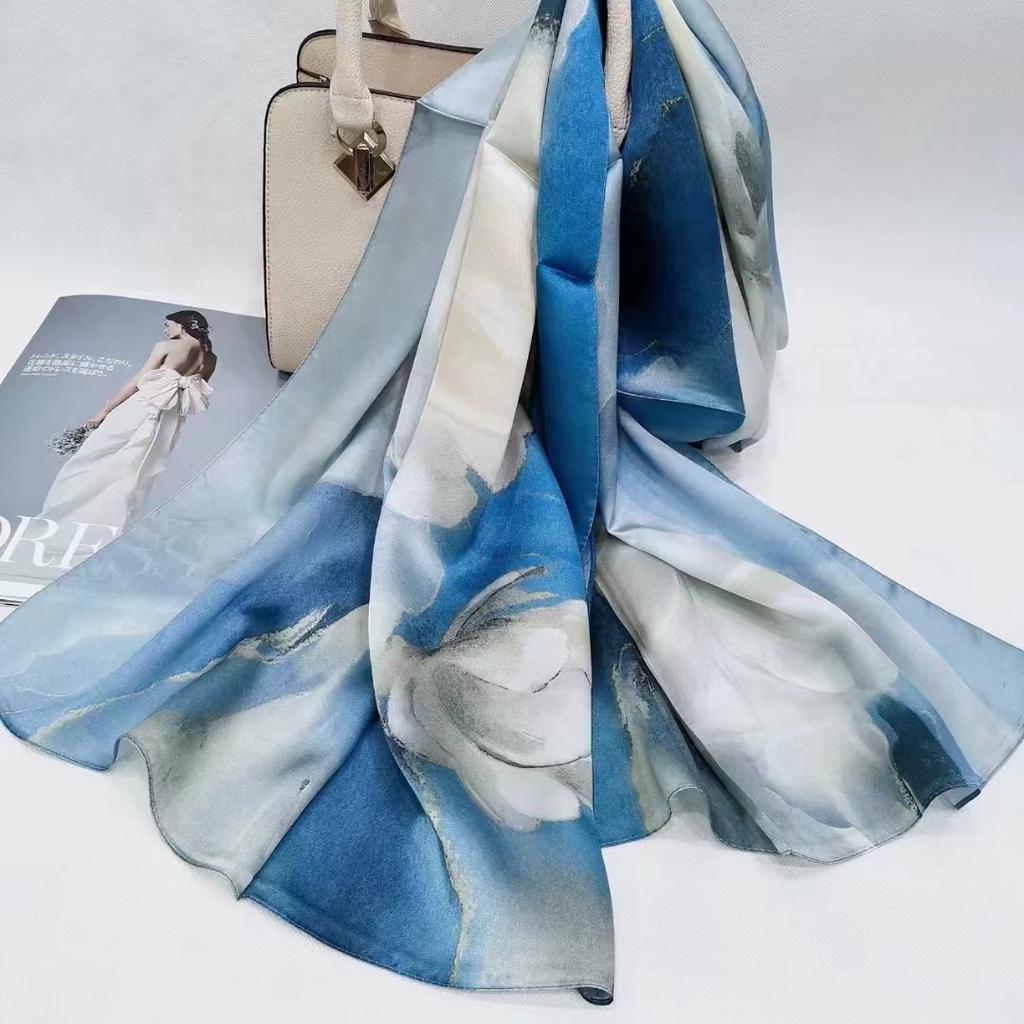 Hochwertiger 100% Seiden Schal Tuch Hijab Wickeltuch Damen Blumig Frühling Sommer Strand Seiden Schals