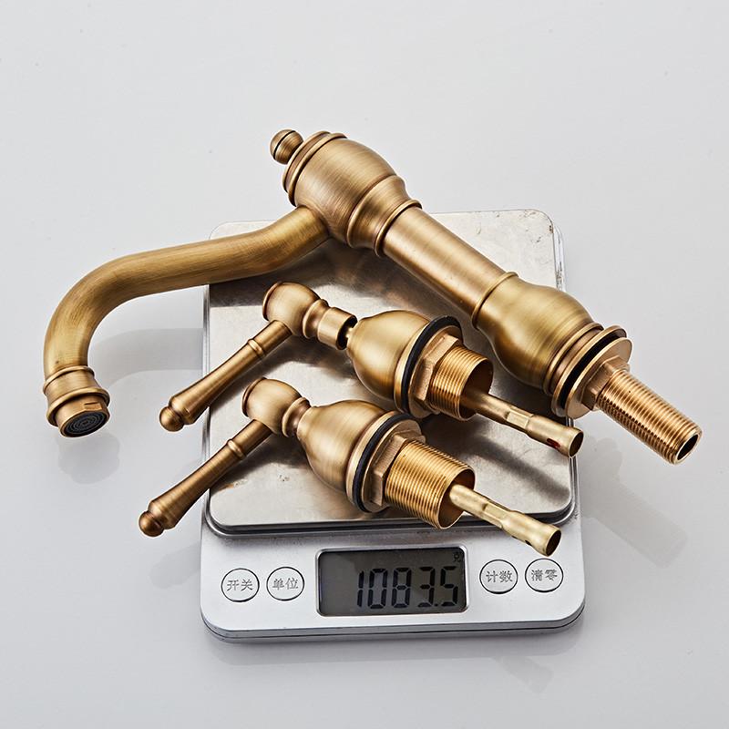 Tuqiu Basin Faucet Brass Antique Bronze Bathroom Faucet Black Sink Faucet 3 Hole Double Handle Hot & Cold Wash Faucet Water Tap
