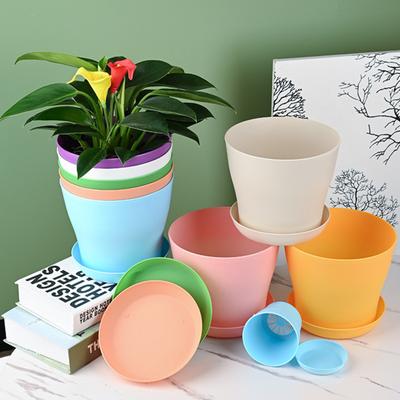 2Pcs Flower Pot with Saucer Large Mouth PP Drainage Holes Plant Container for Balcony
