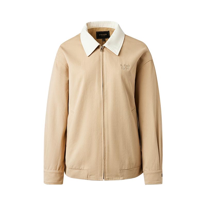 Lagogo light camel casual long sleeved zipper jacket