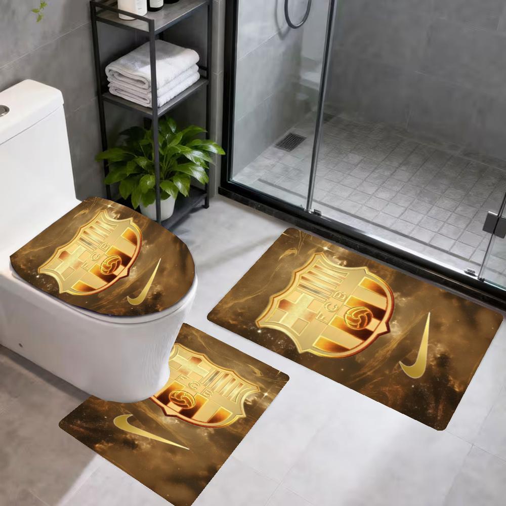 Fc Barcelona 3Pcs Bathroom Mat Set Toilet Lid Cover Ushaped Foot Mat Nonslip Floor Mat Decor For Bathroom