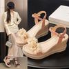 Sponge Cake Bottom Slope Heel Sandals Women's Summer New Women's Shoes Fashion Flower Platform One-button Sandals