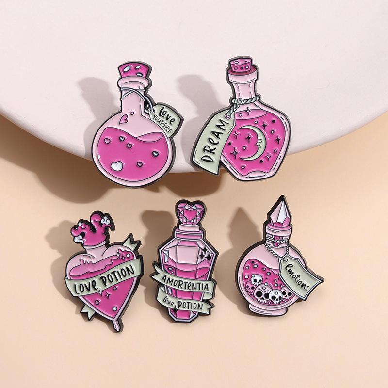 Purple Magic Bottle Moon Potion Pink Chemistry Enamel Pins Cute Coffe Milk Brooches Women Men Jeans Coat Lapel Pin Badges Dsecor