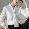 Women Spring Autumn Blouses Shirts Lady Casual Long Sleeve Bow Tie Collar Blusas Tops