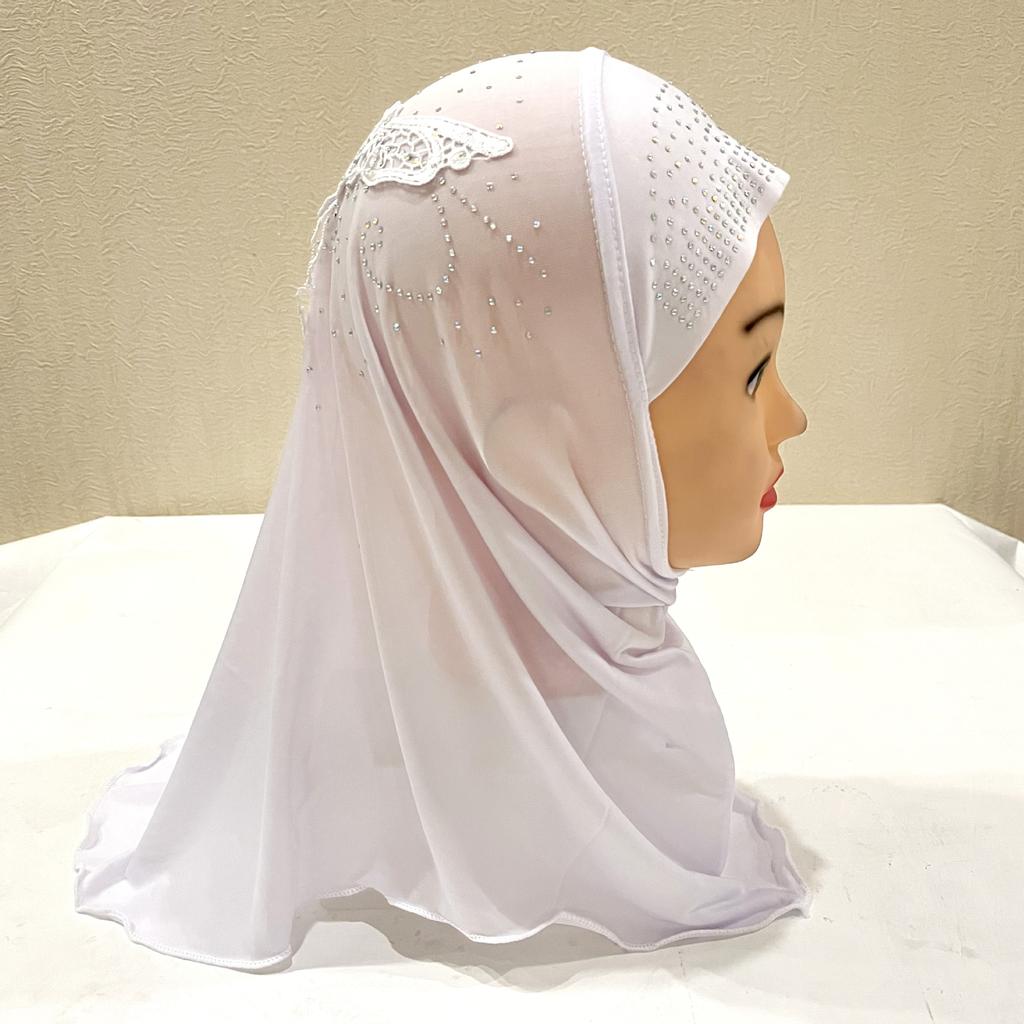 Luxury Instant Hijab Headscarf Fit 2-6 Years Old Girls Muslim Hijab Hat Islam Scarf Embroidery Rhinestone Full Cover Turban Caps