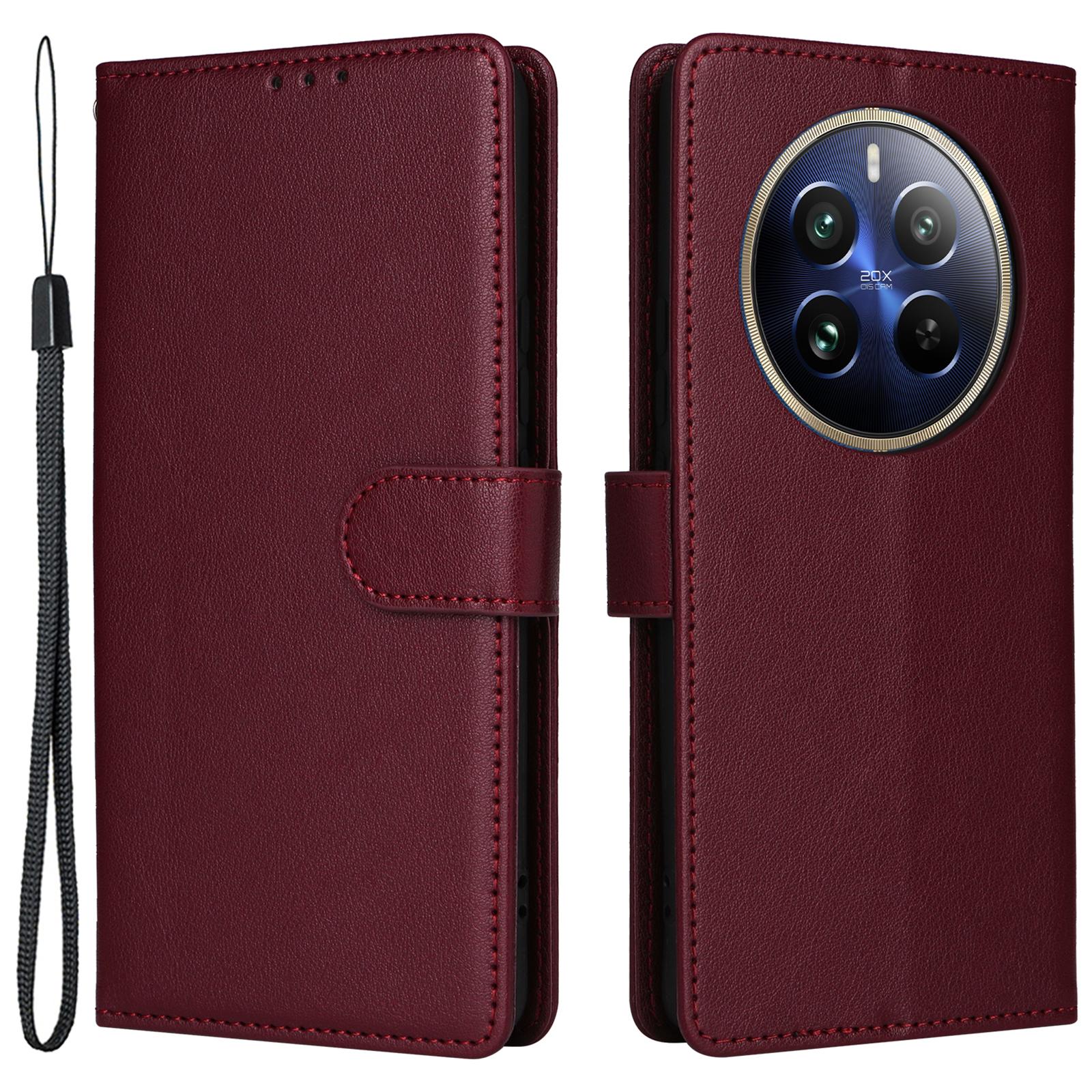

For Realme 12 Pro+ 5G/Realme 12 Pro 5G Case 3 Card Slots PU Leather Wallet Stand Phone Cover Wine Red