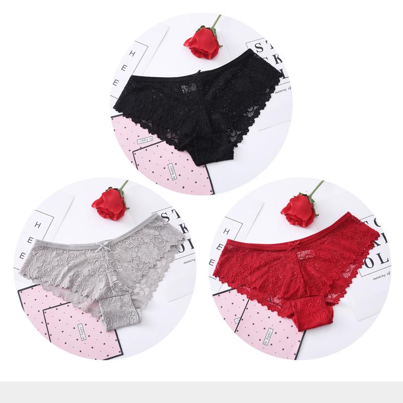 Panties for Woman Sexy Lace Breathable Female Underwear Panty Transparent Brief Girl Underpants Set M-XXL 3 Pcs/lot