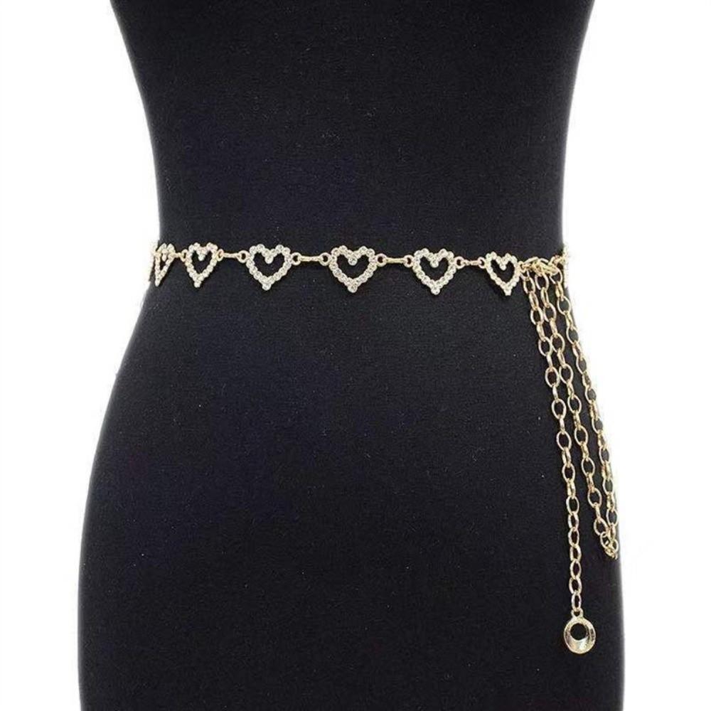 Y2K Heart Waist Chain Rhinestone Bikini Belly Chain Adjustable Body Jewelry Jeans