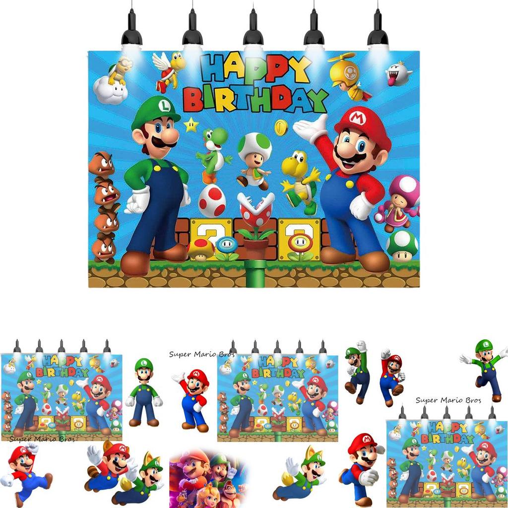 Super Mario Bros. Thema 3d Achtergrond Voor Kinderverjaardagsfeest Mario En Luigi