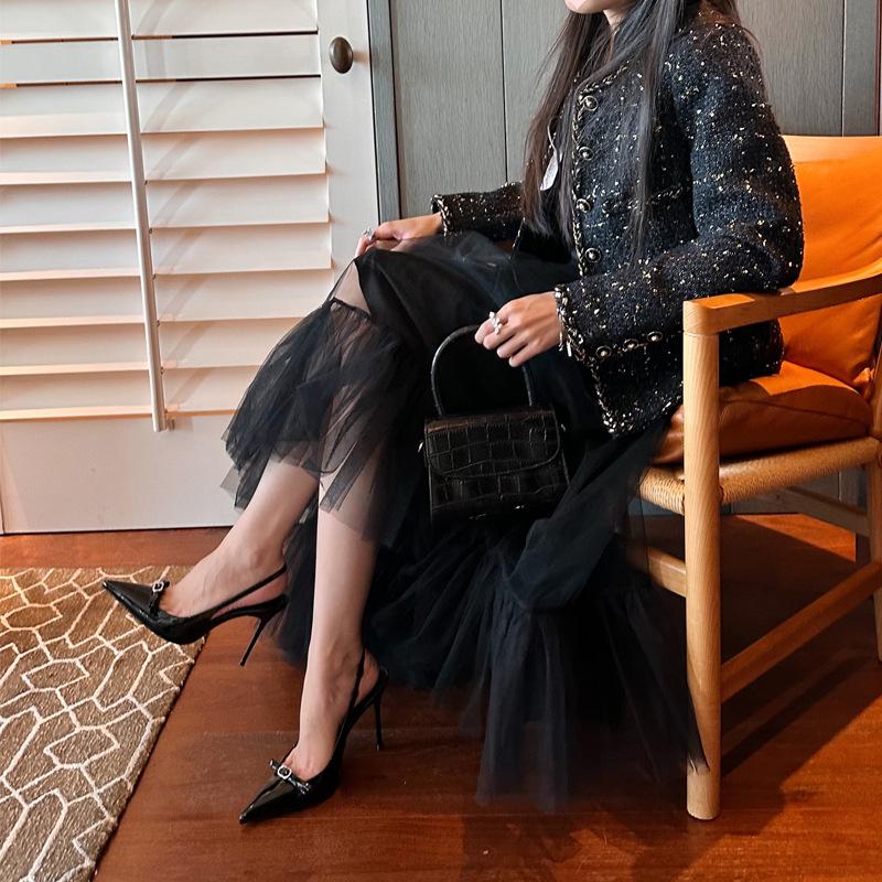 High-heeled sandals women's new spring and autumn thin heels pointed bows rhinestone feeling single shoes with skirts women's shoes