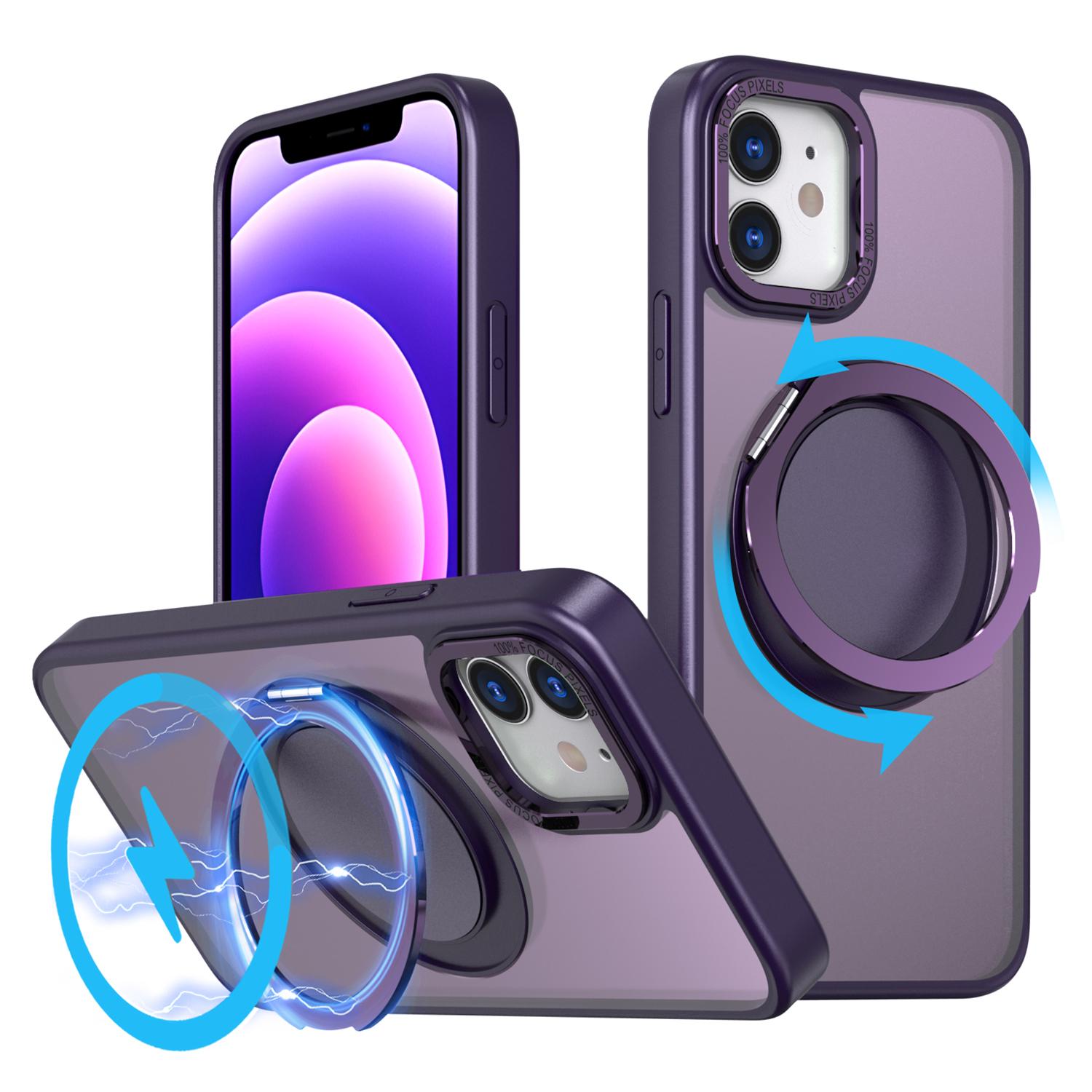 

For iPhone 12/12 Pro Magnetic Case Rotary Ring Kickstand Phone Cover Purple