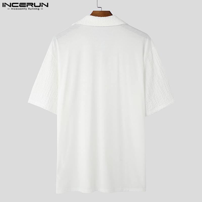 INCERUN Sommer Herren Revers V-Ausschnitt Kurzarm Knöpfe Lässige Lockere Hemden Oberteile