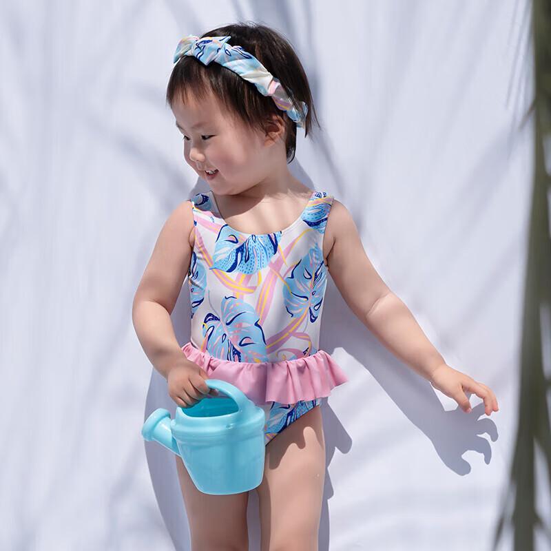 

Yizi Girls Leaf Print One-Piece Swimsuit with Hairband 130cm