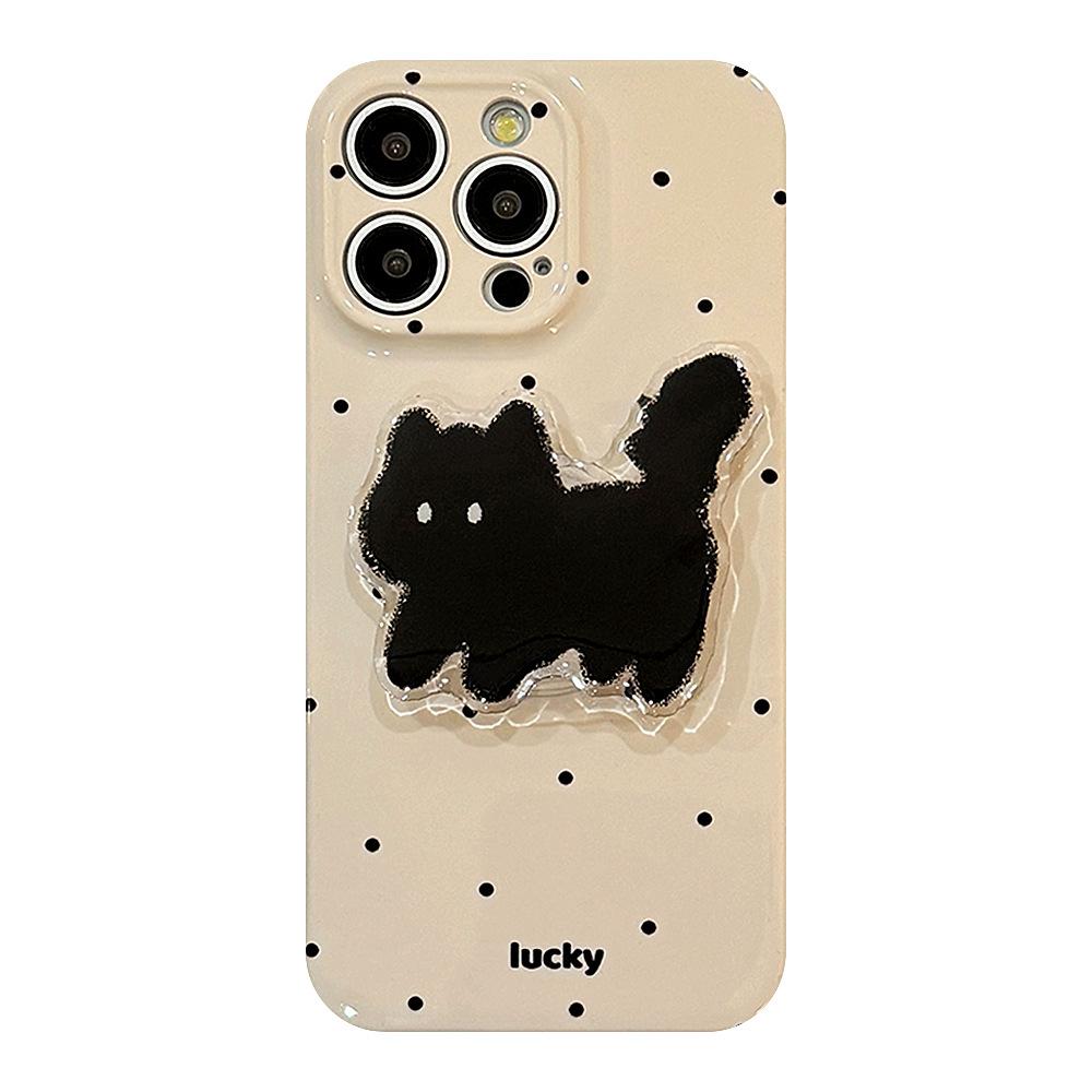 Cute Polka Dot Cat Stand Mobile Phone Case Suitable for 13 Apple 14 Promax Film Iphone 15 Soft 16