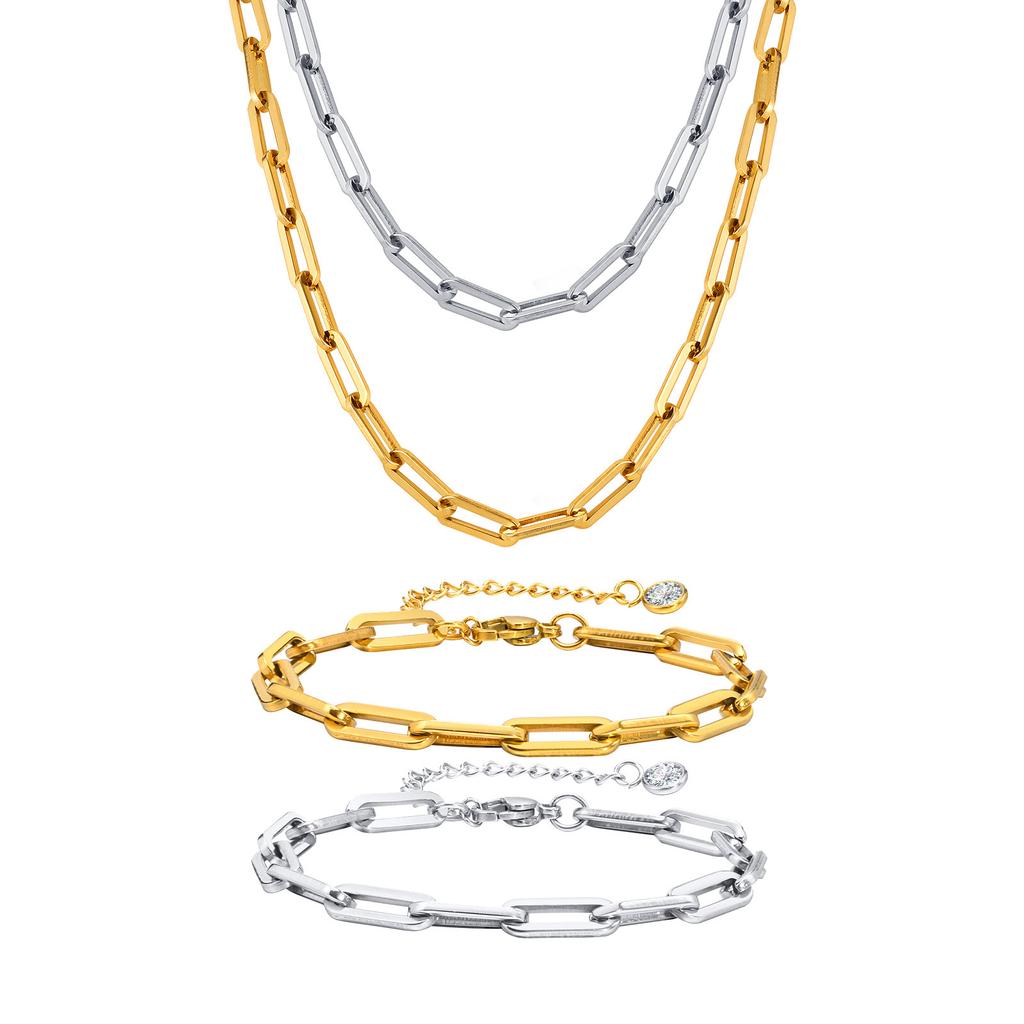 Jewelry Stainless Steel Rectangle Chain Necklace 18K Gold Ladies Necklace Accessories 1822