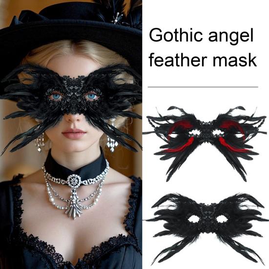Feather Masquerade Masque for Women Gothic Half Face Masque for Venetian Cosplay
