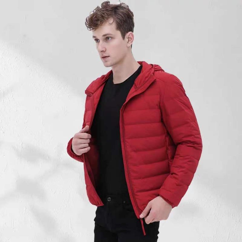 

Fleece men s hooded seamless one volume light down jacket men s short large size Pinghu down jacket winter jacket S красный