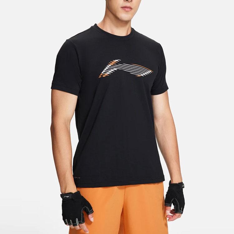 Li Ning Fitness Series Logo Print Casual Moisture-Wicking Quick-Dry Short Sleeve T-Shirt Men Tops Black ATSS605-1