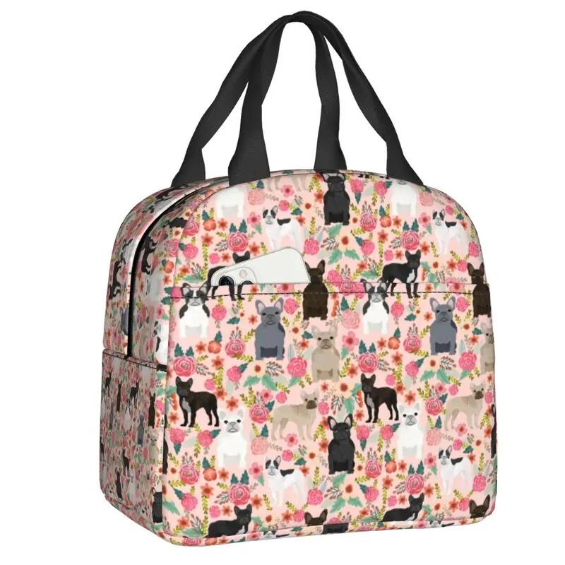Cute Frenchie Dog Lover Resuable Lunch Box for Women Leakproof French Bulldog Cooler Thermal Food Insulated Lunch Bag School