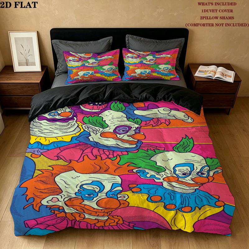 Killer Klowns Outer Space Pattern Bedding uilt Set uilt Cover Pillowcase Home Decoration Birthday Gift (1 * duvet cover + 2 * pillowcase without core)